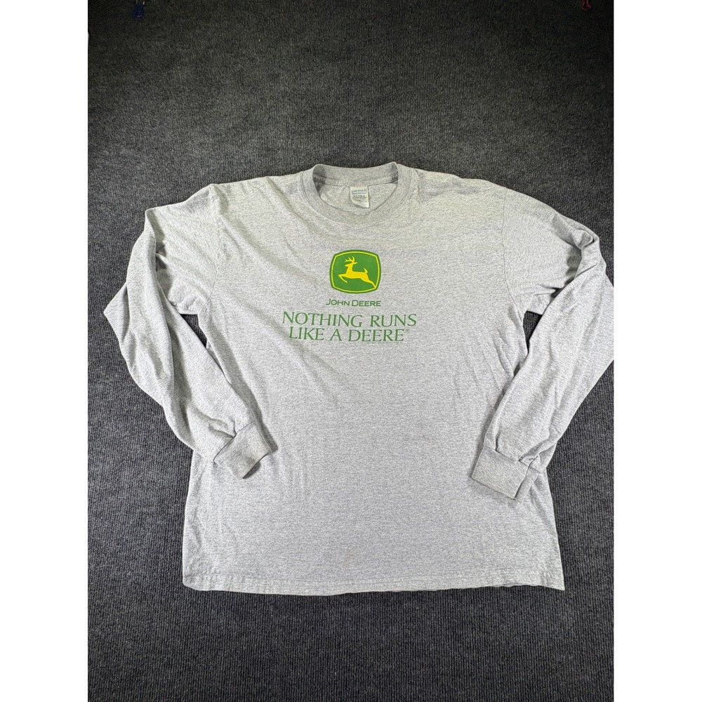 John Deere Mens Graphic Long Sleeve T-Shirt Gray Nothing Runs Like A Deere XL